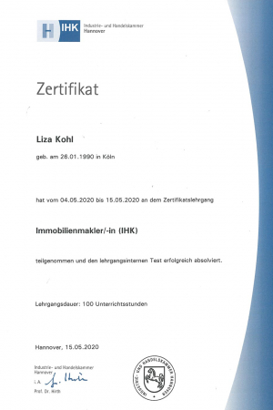IHK-Zertifikat-Immobilienmaklerin Liza Kohl, Geschäftsführerin von LIZA IMMOBILIEN